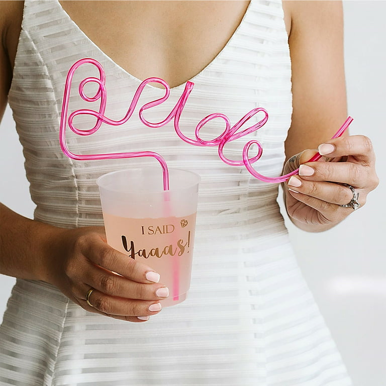 Bachelorette Cups with Bride Straw for Engagement Bridal Shower Party Favors, Reusable 16 Pack, 16oz She Said Yaaas, I Said Yaaas