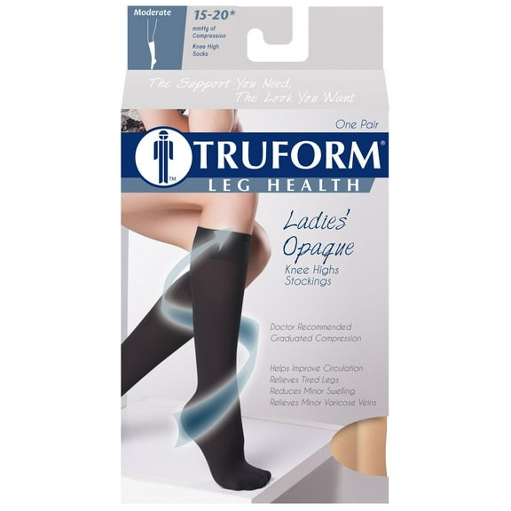 Truform Women's Stockings, Knee High, Closed Toe: 15-20 mmHg, Beige, Medium
