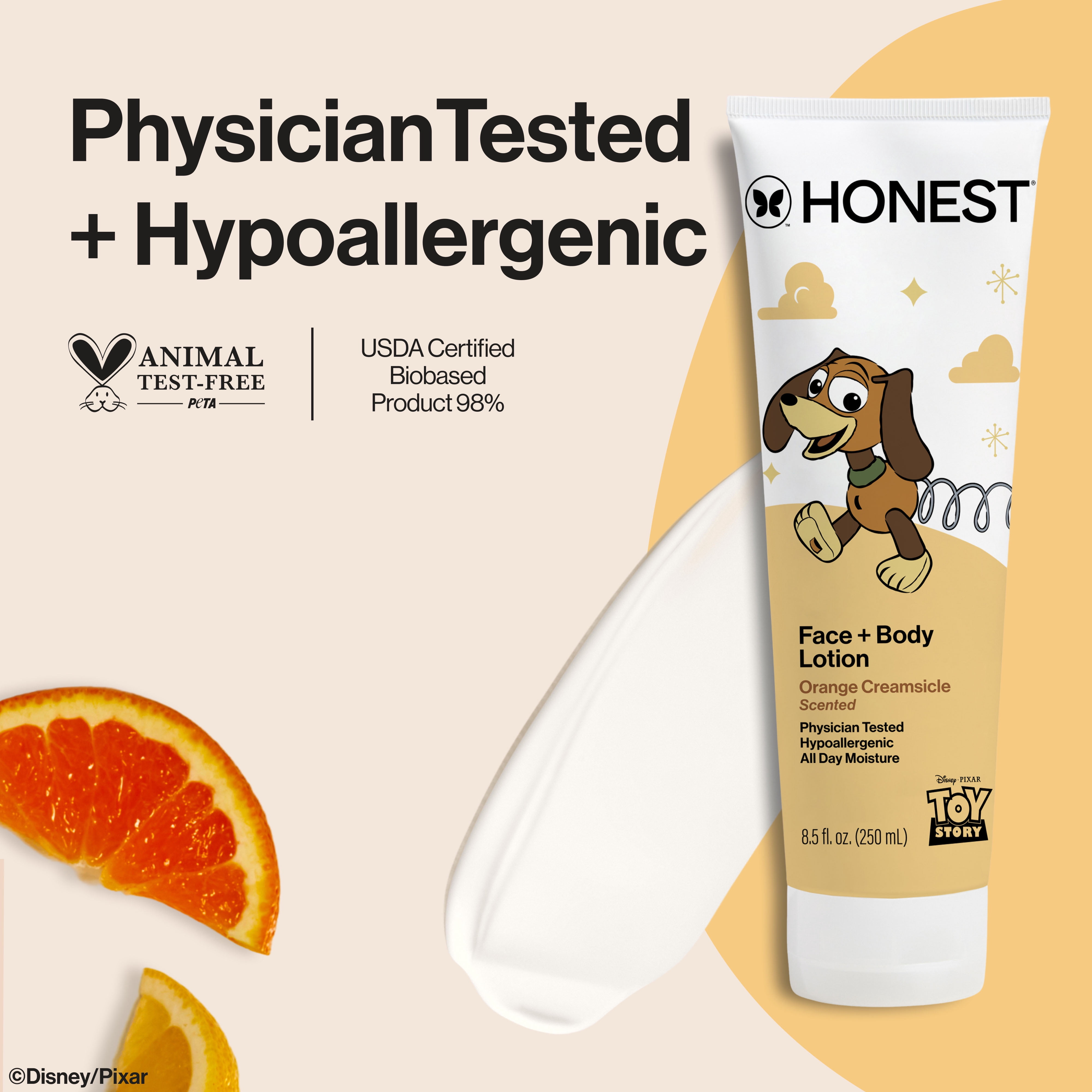 The Honest Company Disney Pixar's Toy Story Face and Body Lotion in Orange Creamsicle, 8.5 fl oz - Hypoallergenic Moisturizing Care