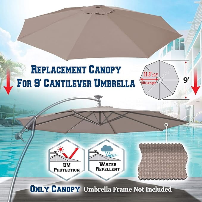 9ft Umbrella Top Cover Only Canopy 8rib Patio Replacement Canopy Outdoor (Canopy Only)