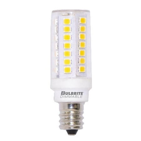 

Bulbrite Pack of (2) 5 Watt 120V Dimmable Clear T6 LED Mini Light Bulbs with Candelabra (E12) Base 3000K Soft White Light 550 Lumens