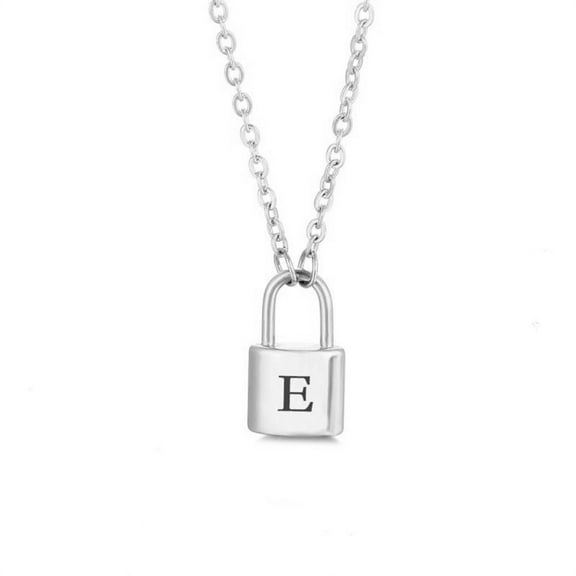 VOLALO Jewelry Initial Pendant Necklace for Men Womens, Stainless Steel Lock Letter Capital Necklace Alphabets from A-Z Figaro Chain Necklace Unisex
