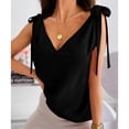 thumbnail image 2 of Camiseta sin mangas con tirantes y lazo en el hombro, blusa con cuello en V y mangas, ajuste delgado con hombros descubiertos, negro S, 2 of 6