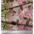 thumbnail image 3 of Soimoi Voile de Coton Rose Tissu Imprimé Feuilles Artistiques au Mètre 56 Pouces de Large, 3 of 5