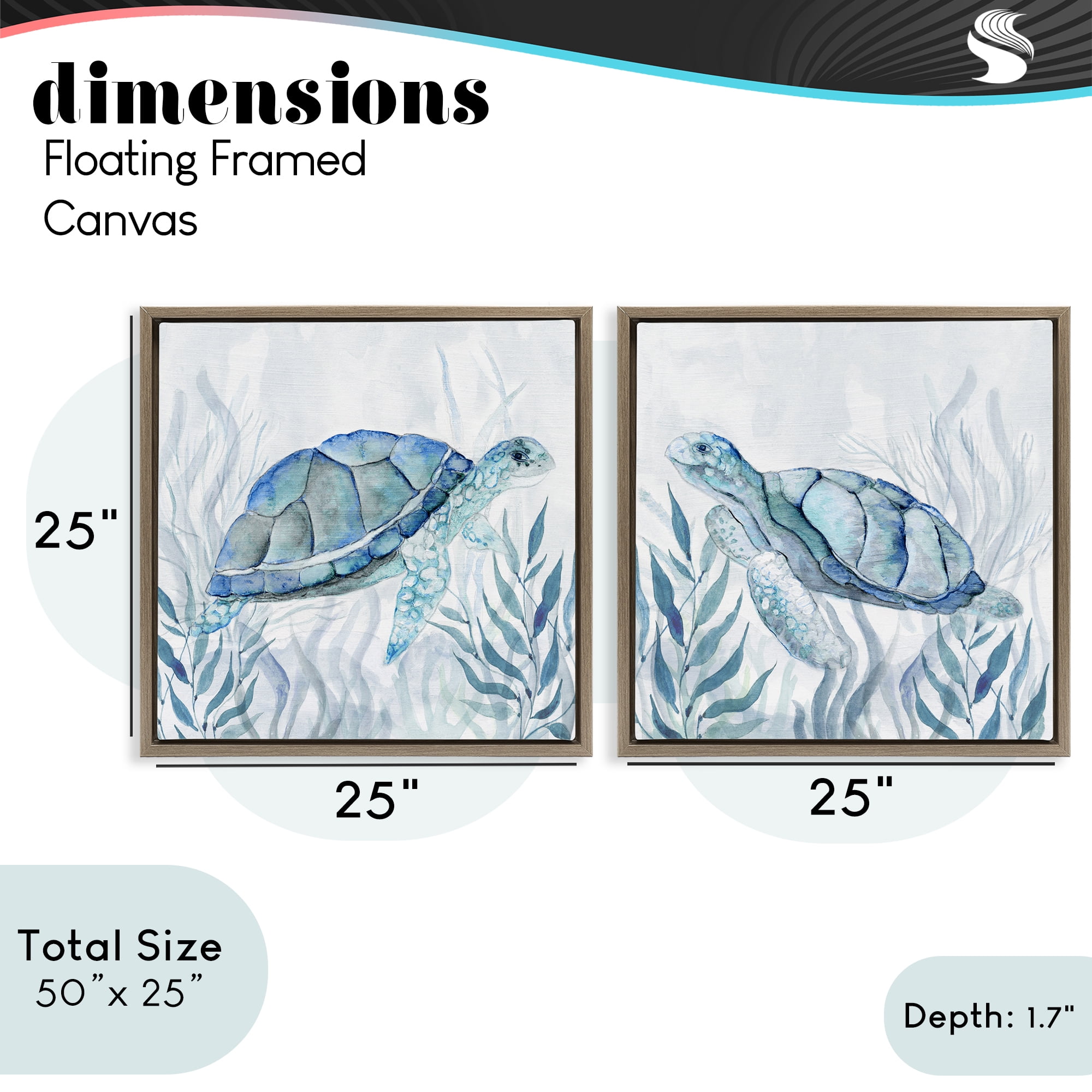 Stupell Industries Subtle Smiling Sea Turtles 2 Piece Brown Framed Floater Canvas Set, design by Janet Tava