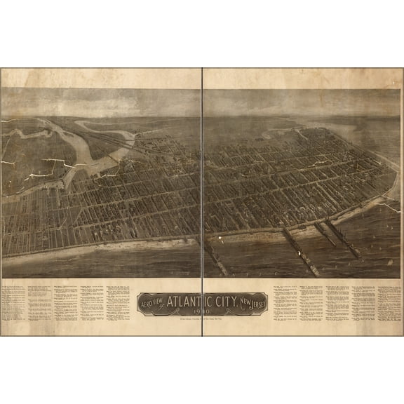 24"x36" Gallery Poster, Aero view map of Atlantic City, New Jersey 1910