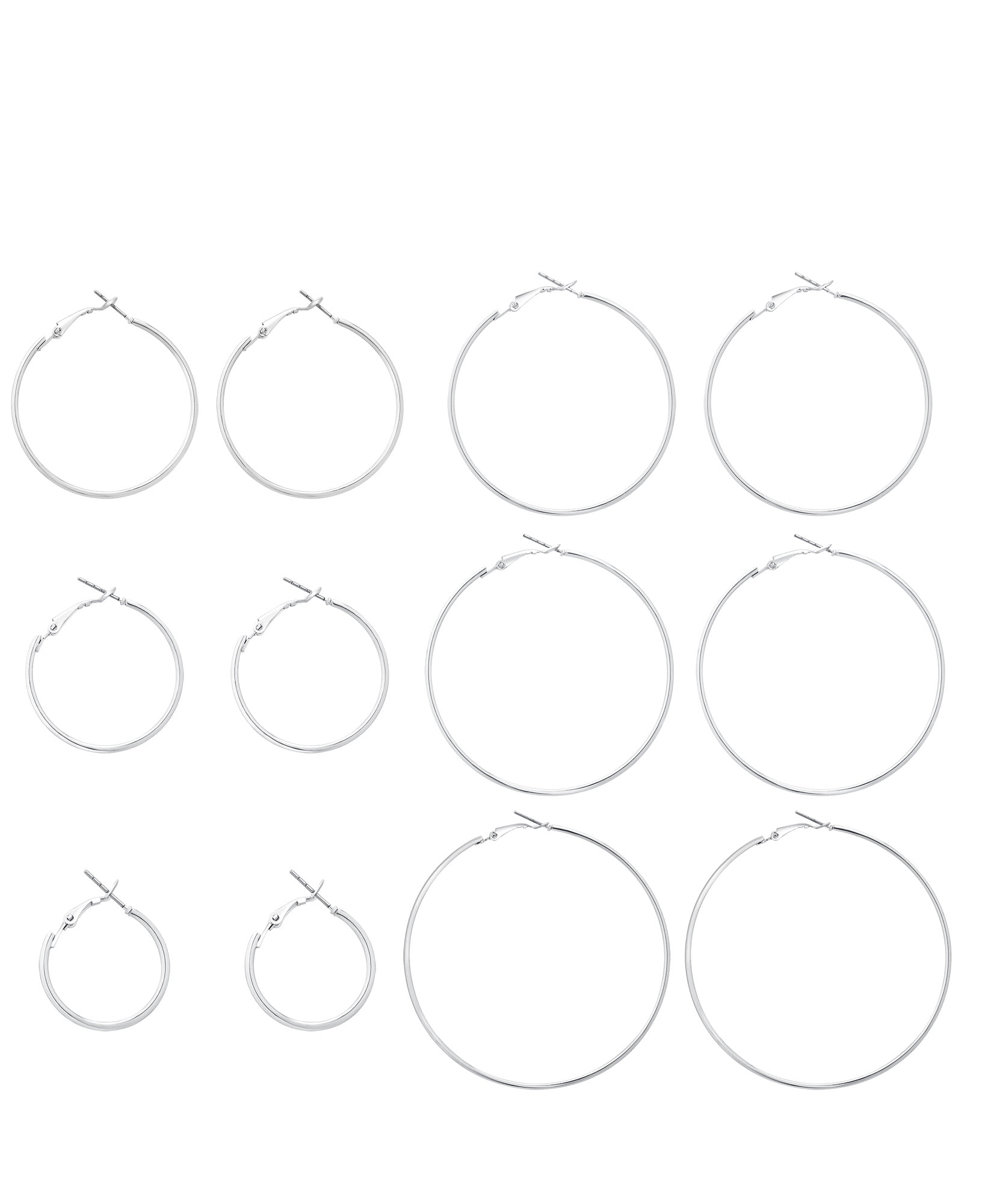 Time and Tru Women's 6 Pairs of Imitation Rhodium Graduated Hoops. Fashion Basic Smooth Earrings