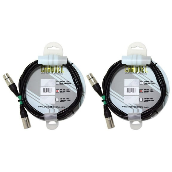 (2) Chauvet DMX3P10FT 10 Foot Male To Female 3 Pin DMX Lighting Cable