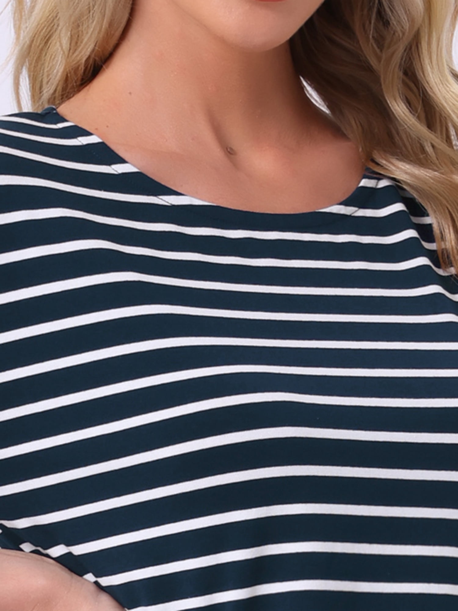 DARING DIVA Pajama Striped Cotton Long Sleeve Crew Neck Sleep Shirts S Navy Striped
