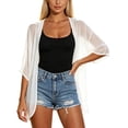 thumbnail image 7 of Feancey Womens Kimono Cardigans Beach Cover ups Swimwear 3/4 Puff Sleeve Open Front Bathing Suit Coverup Loose Casual Summer Tops 2026 White M, 7 of 7