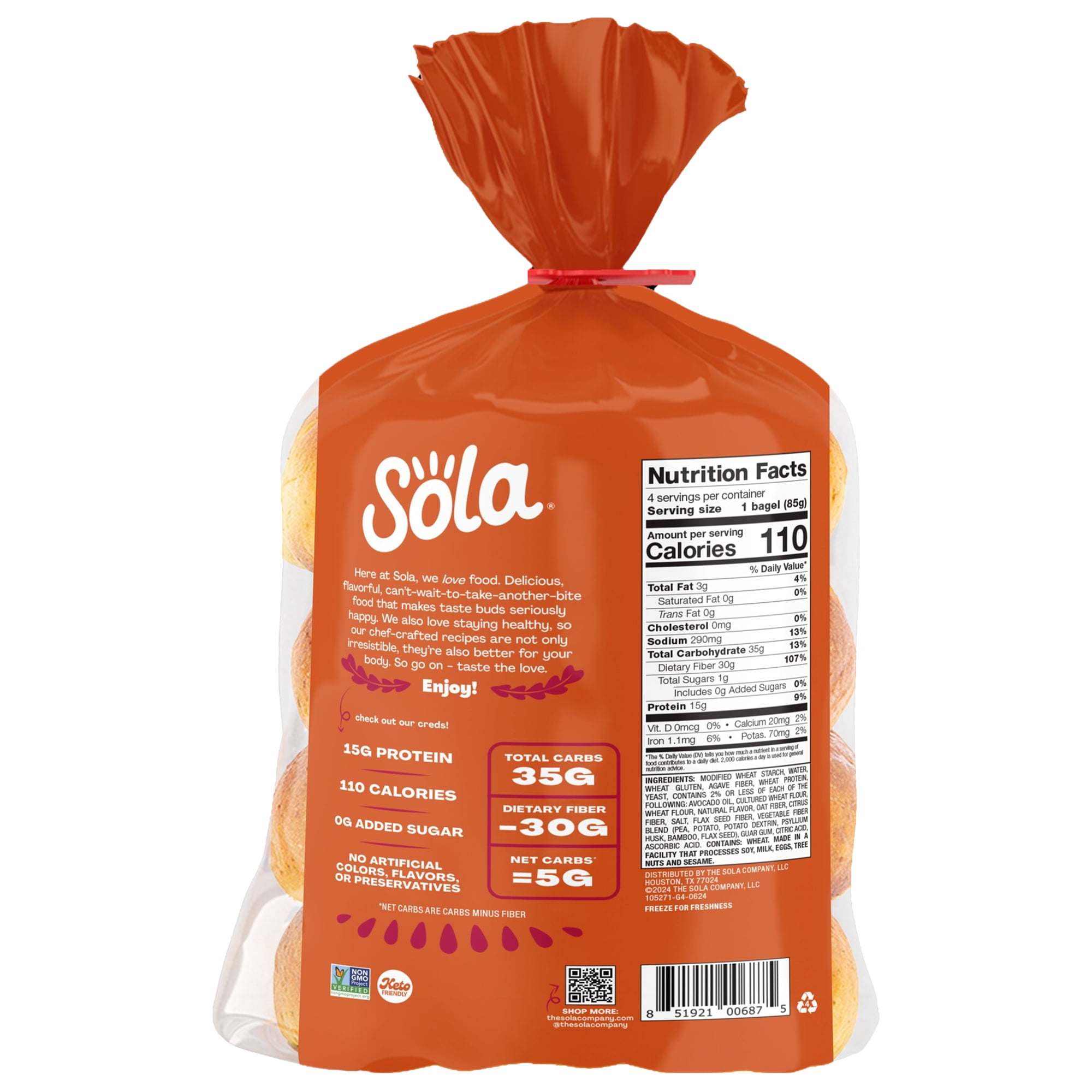 Sola Bread Plain Bagels, Non-GMO, 12 oz, 4 Count