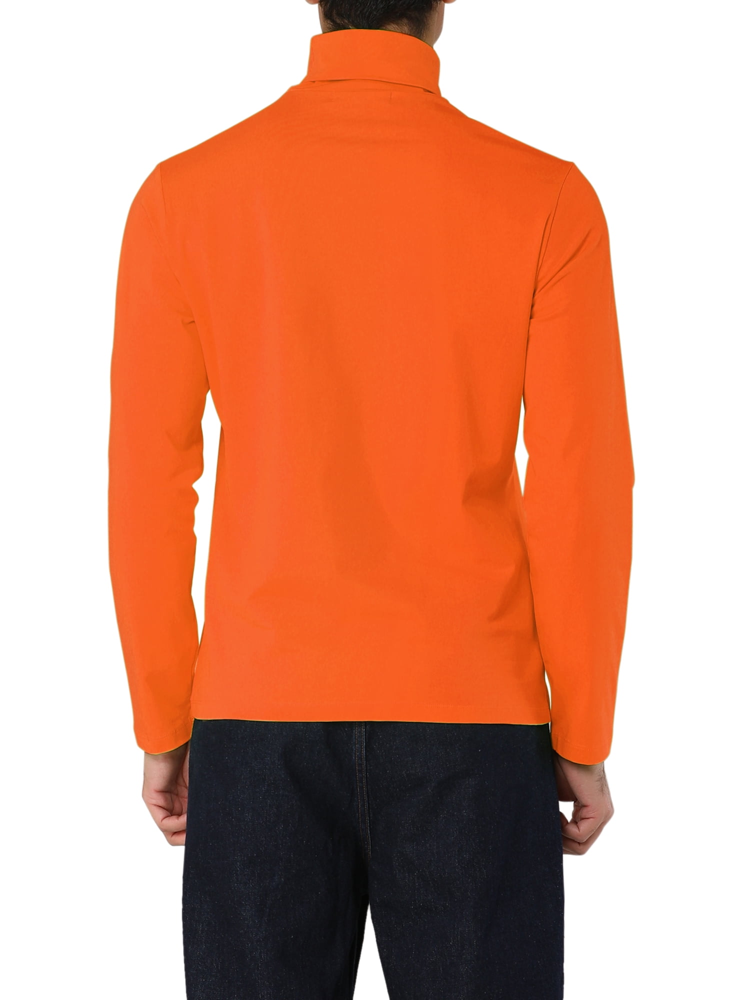 Unique Bargains Men's Pullover Lightweight Long Sleeve Top Turtleneck T-Shirt 34 Orange