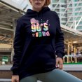 thumbnail image 2 of 90s Vibes & Retro Roller Skaters Art Merch Gift, Navy Blue Hooded Sweatshirt or Hoodie, Medium, 2 of 5