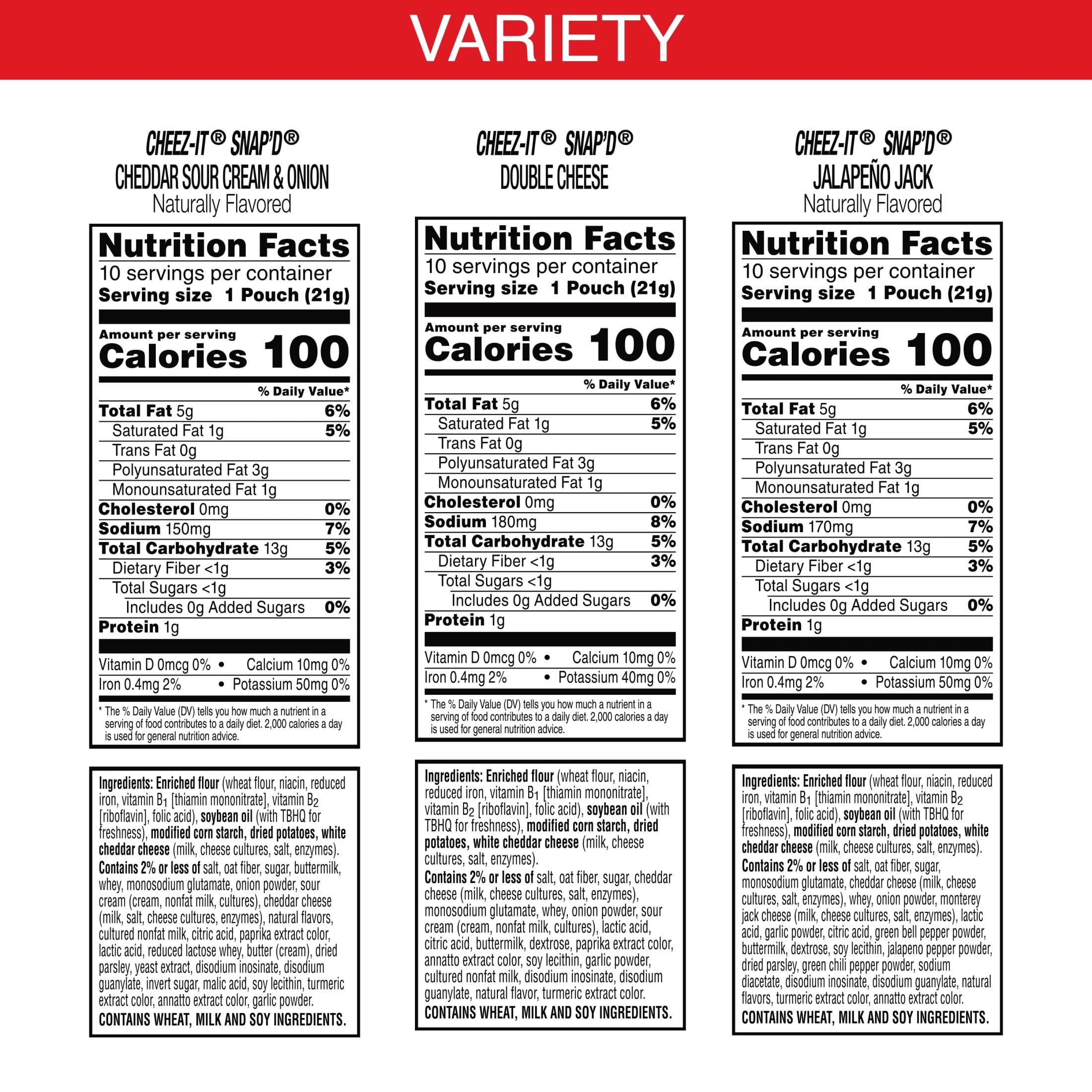 Cheez-It Snap'd Variety Pack Cheese Cracker Chips, Thin Crisps, 30 Count