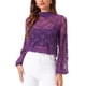 thumbnail image 1 of INSPIRAR CHIC Blusa de Encaje Floral de Cuello Alto con Mangas Abullonadas Transparentes XS Púrpura, 1 of 6