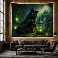 thumbnail image 6 of Black Cat Holding Lantern in Forest, Mystical Fantasy Style for Cat Lovers, Woodland Animal Wall Art, Halloween Gift, Tapestry Wall Hanging for Bedroom and Dorm, 6 of 7