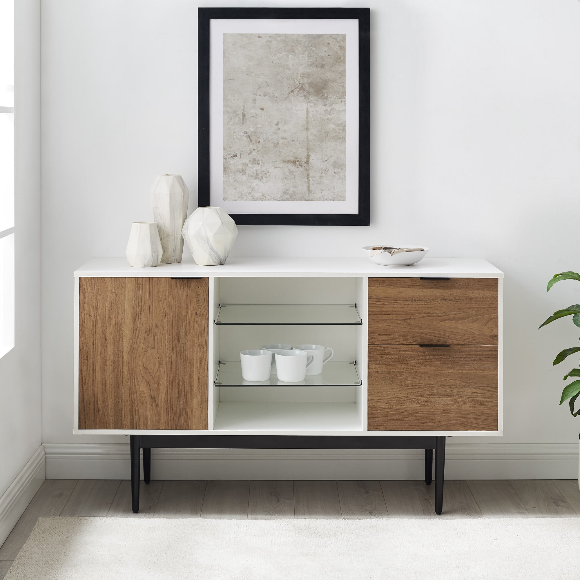Blakely Mid Century 2-Drawer White/English Oak Sideboard by Manor Park ...