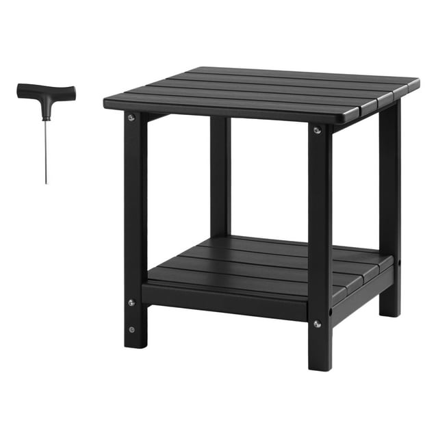 KFFKFF Outdoor Side Table, 17.72W x 14.96D x 17.32H Inch, Double Layer HDPE Outside End Table for Easy Maintenance, Withstand Harsh Weather