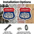 thumbnail image 3 of Joaquin's Garage (2 Pack) 12 inch X 12 inch Shield Shaped Commercial Grade Plastic Signs Weather Resistant, UV Protected To last, Gift for Dads and Uncles Classic Americana Crafted in, 3 of 7