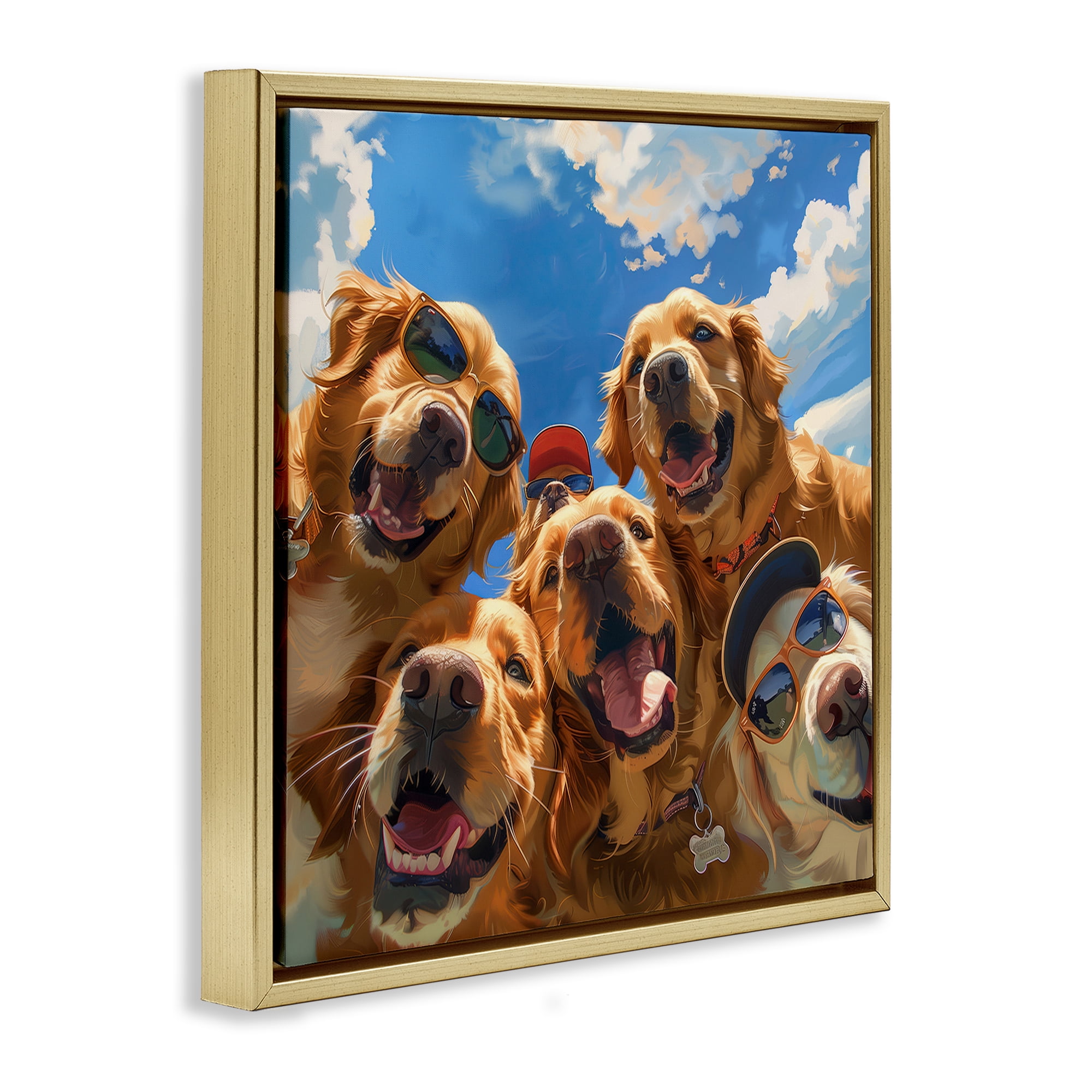 Stupell Industries Golden Retriever Group Selfie Animals Painting Gold Floater Framed Canvas Art Print Wall Art, 25 x 25