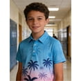 thumbnail image 3 of Lanbubble Boys Polo Shirt Hawaiian Palm Print Short Sleeve Casual Golf Collared Shirts Sizes 7-14Y, 3 of 7