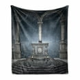 thumbnail image 1 of Gothic Soft Flannel Fleece Throw Blanket, Altar on a Checkered Floor in Scary and Hazy Winter Forest Scenery Illustration, Cozy Plush for Indoor and Outdoor Use, 60" x 80", Blue Grey, by Ambesonne, 1 of 6