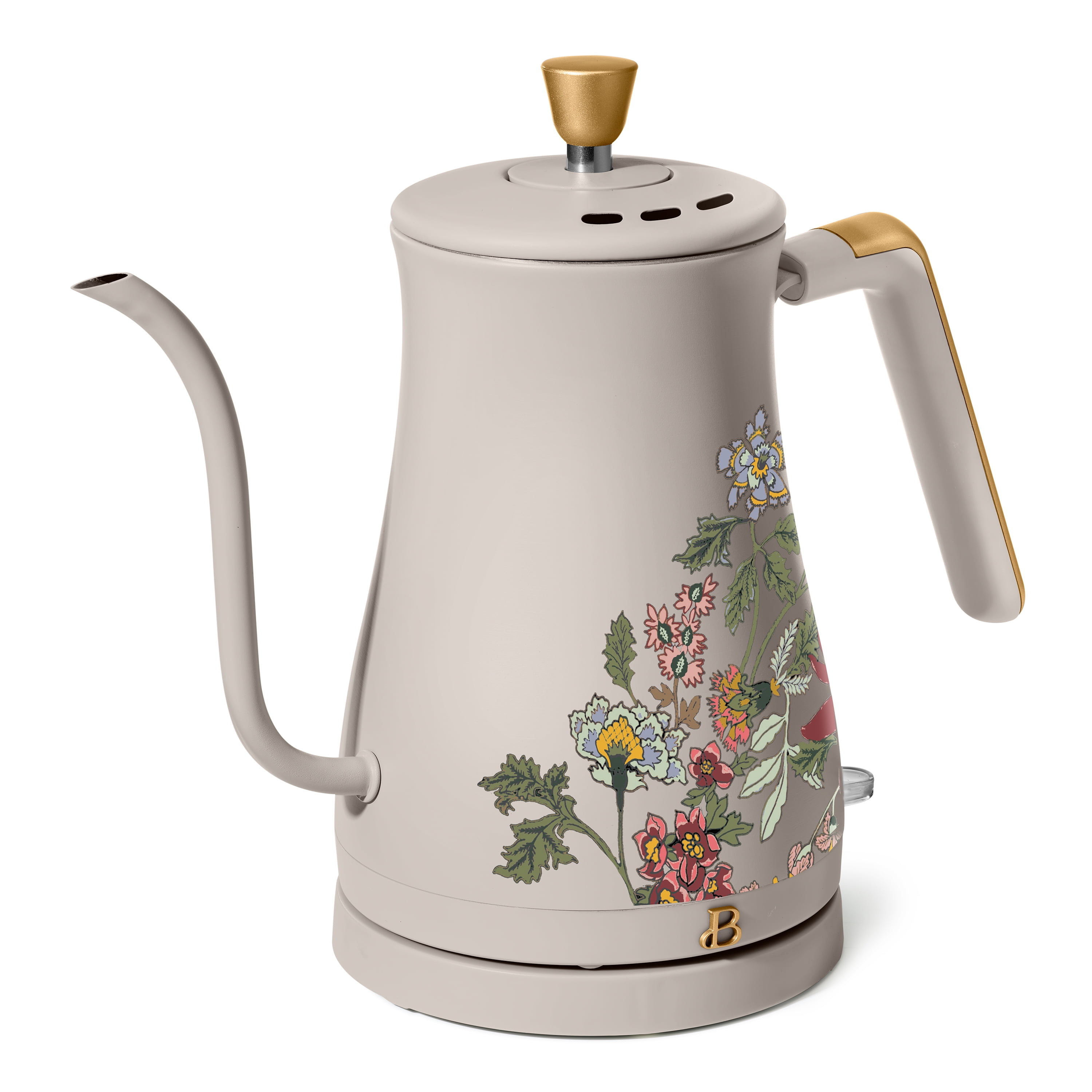 Beautiful 1-Liter Electric Gooseneck Kettle 1200 W, Wildflower Porcini Taupe by Drew Barrymore