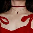 thumbnail image 4 of Collar gargantilla de terciopelo rojo vino con cadena de clavícula para mujer, 4 of 6