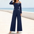 thumbnail image 5 of Tqcoqu Women's Cold‑Shoulder Jumpsuit, Contrast Piping Long Sleeve Wide Leg Floor Length Jumpsuit with Large Patch Pockets, 5 of 9