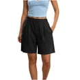 thumbnail image 3 of Women's Soft Fabric Elastic Waist Casual Shorts with Pockets, Solid Color Pleated Loose Fit, Shorts for Women Summer, Lounge Athletic | VerBelle,Black 2XL, 3 of 9