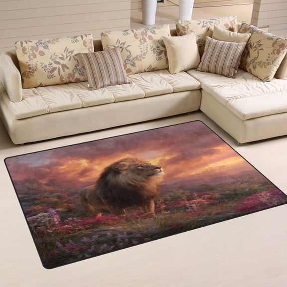 31x20in Area Rug Machine Washable Floor Mats Skid-Resistant Backing Carpet for Home Kitchen Bedroom Majestic Powerful Lion