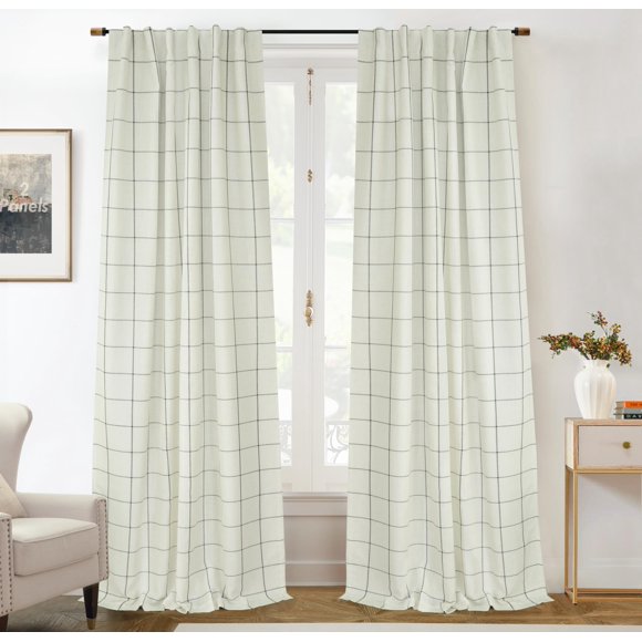 Cortinas DriftAway 100% opacas de lino a cuadros para ventanas, 2 unidades