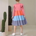 thumbnail image 4 of Ahabrexf Long Sleeve Dress Color Block Tiered A Line Girls Dress for 5 6 Years, 4 of 5