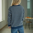 thumbnail image 5 of Caywon Women's Color-Block Sweater Striped Round Neck Long Sleeve Lantern Sleeve Pullover Sweater Top Trendy Lantern Sleeves Striped Pattern​, 5 of 5