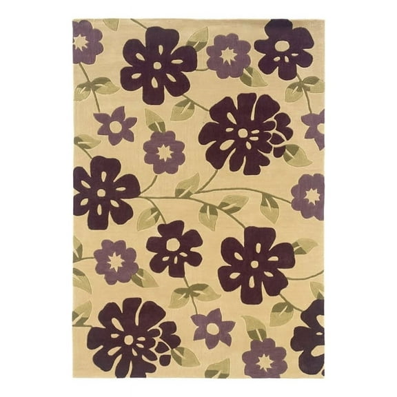 Bowery Hill 96'' x 120'' Transitional Fabric Hand Tufted Rug in Cream/Purple