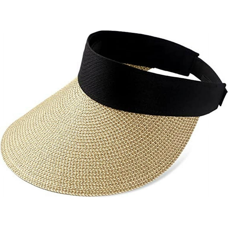 Straw Sun Visor Hats for Women Wide Brim Roll-up Foldable Beach Visors Cap Summer  UV Protection 