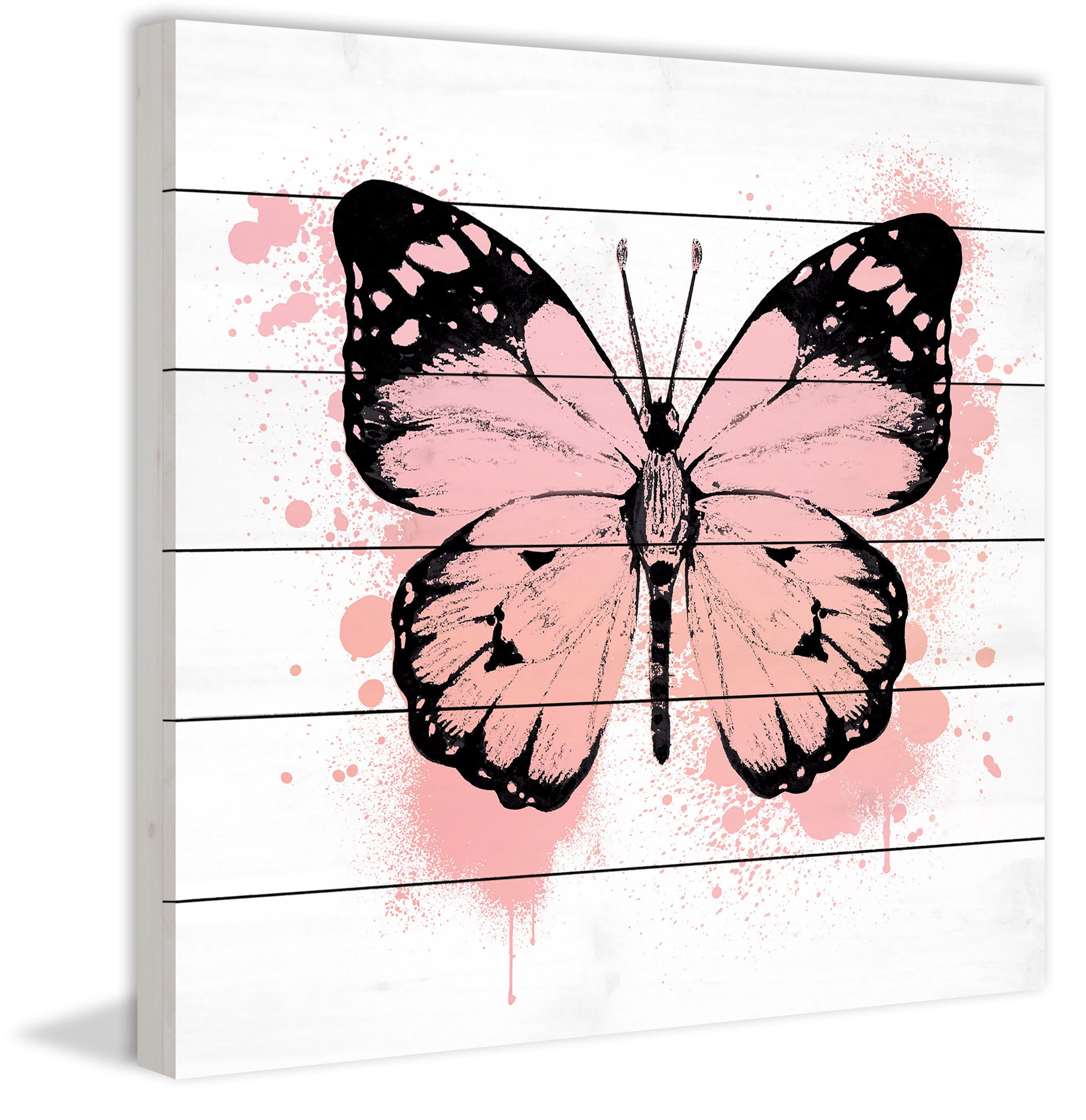 "Butterfly Black Peach" Painting Print on White Wood