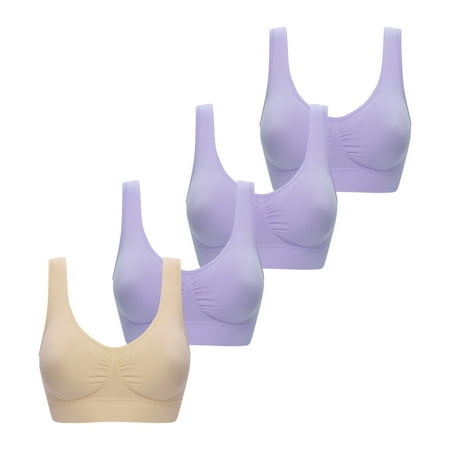 Mrat Womens Bralette Convertible Women s 4pc Seamless Comfortable Sports Bra with Removable Pads Workout Sleepwear Bra High Impact Sports Bras for Lady S-51 Beige XL
