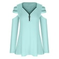 thumbnail image 5 of QLEICOM Womens Long Sleeve Ｖ-Neck Zipper Hollow Out Tops Soild Color Cold Shoulder Pullover T-Shirt Plus Size Slim Tops Light Blue L, US Size:8, 5 of 6