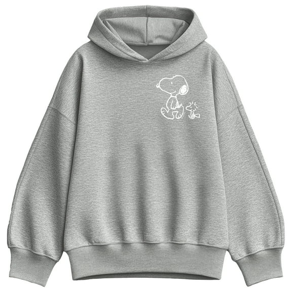 Peanuts - Snoopy Woodstock Walk White Ink - Ladies Oversized Fleece Hoodie Sweatshirt