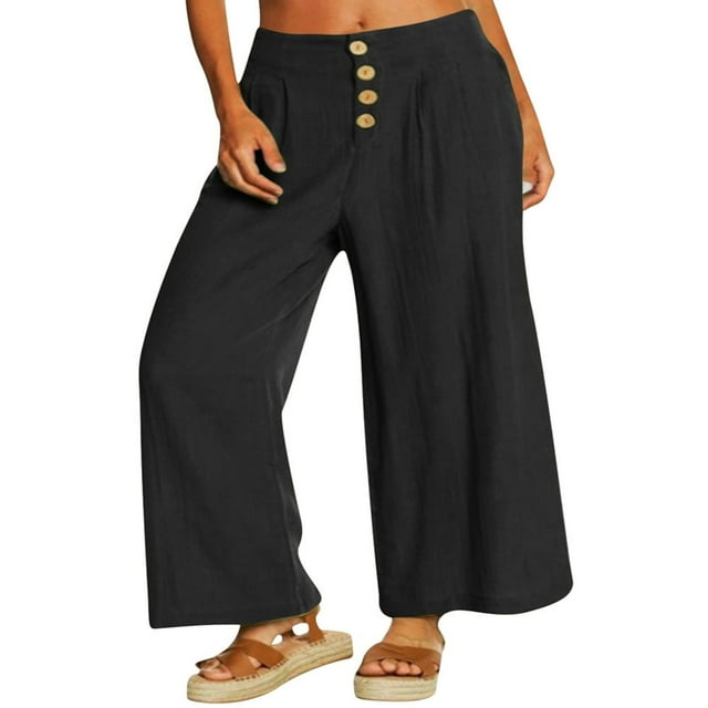 Women‘s Single Breasted High Waist Trousers in Solid Color with Wide-Leg Design