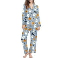 thumbnail image 3 of Feancey Halloween Pajama Sets for Women Long Sleeve Sleepwear Lounge Pants Set Cute Ghost Print Button Down Pjs Two Piece Homewear Outfits Birthdal Gifts Light Blue XL, 3 of 7