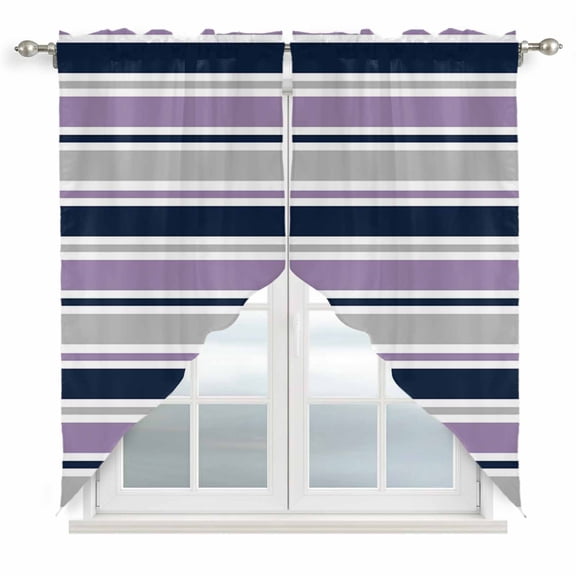 Purple Grey Striped Swag Curtains for Kitchen/Bedroom/Living Room, Farmhouse Stripes Modern Abstract Art Scalloped Curtains 63 Inch Long, Window Swag Topper Curtains Valances 2 Panels Set 36"x63"