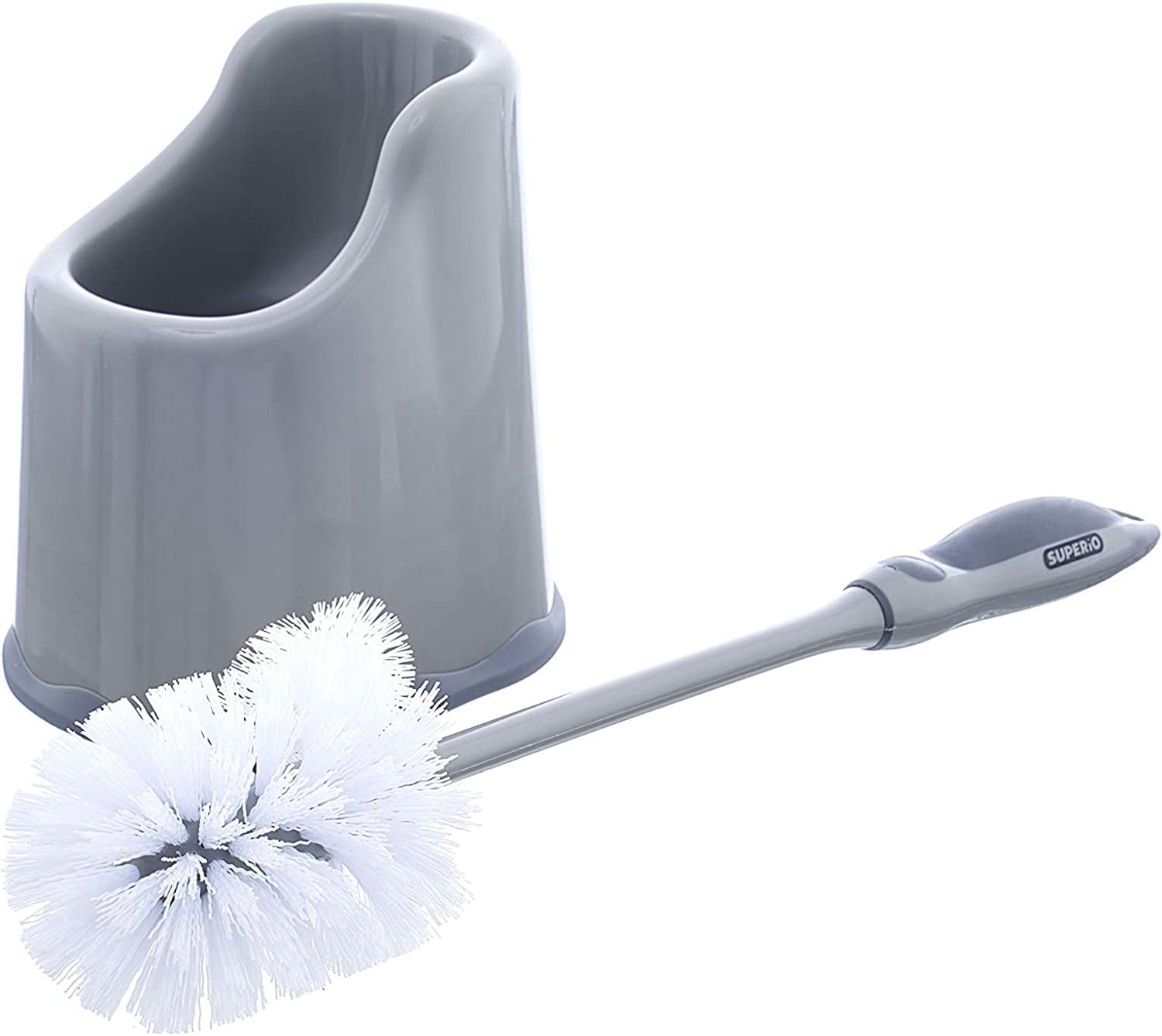 Superio Toilet Bowl Brush and Holder with Under Rim Cleaner for Bathroom, Toilet Brush and Caddy with Non Scratch Bristles and Under Rim Lip Brush, Grey (2 Pack)