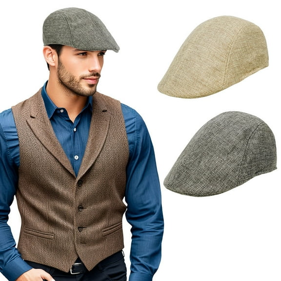 Wowstyle 2Pcs Flat Ivy Newsboy Cap for Men Classic Beret Hat Cabbie Flat Cap