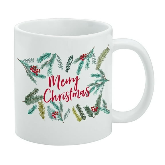 Merry Christmas Stars Pine Needles White Mug