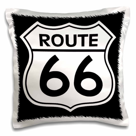 3dRose, Route 66, Black and White, 16x16 inch Pillow Case
