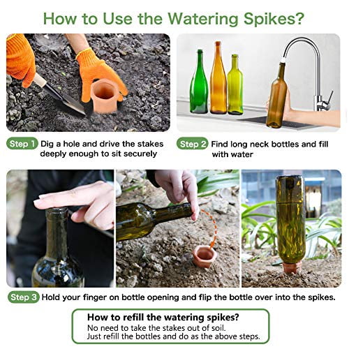 Plant Watering Stakes 6 Pack Automatic Plant Waterers for Vacations Plant Watering Devices Terracotta Self Watering Spikes for Wine Bottles Great Plant Nanny for Indoor & Outdoor Plants 