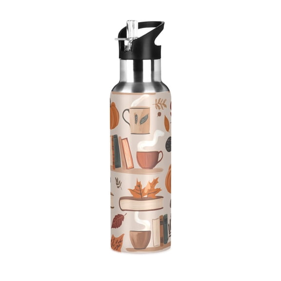 Yayeee 20oz Insulated Water Bottle Double Wall Stainless Steel with Flip Straw Lid, Fall Acorns Pattern