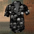 thumbnail image 4 of Camisas de calavera para hombre, camisas casuales de verano de manga corta para hombres, camisas de solapa vintage transpirables de gran tamaño para hombres y mujeres en blanco y negro, 4 of 4